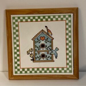 Vintage Birds Birdhouse Ceramic Trivet Alco Industries